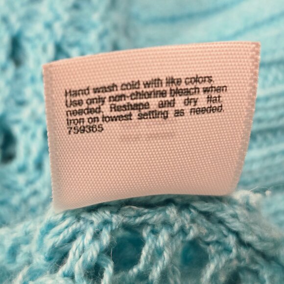 a.n.a. A NEW APPROACH TURQUOISE BLUE POINTELLE OPEN KNIT PULLOVER SWEATER LARGE - Picture 8 of 8